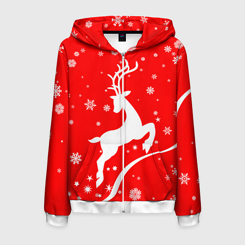 Мужская толстовка на молнии Christmas deer / 3D-Белый – фото 1