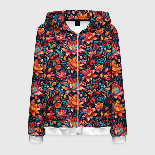 Мужская толстовка на молнии Красивый русский узор / 3D-Белый – фото 1