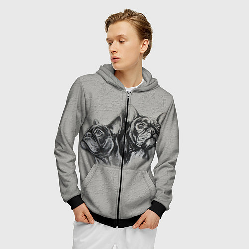 Мужская толстовка на молнии Французские бульдоги пара / 3D-Черный – фото 3
