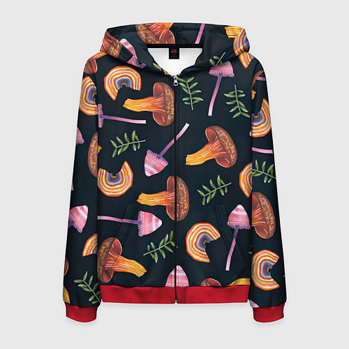 Мужская толстовка на молнии Goblincore - болотные грибы / 3D-Красный – фото 1