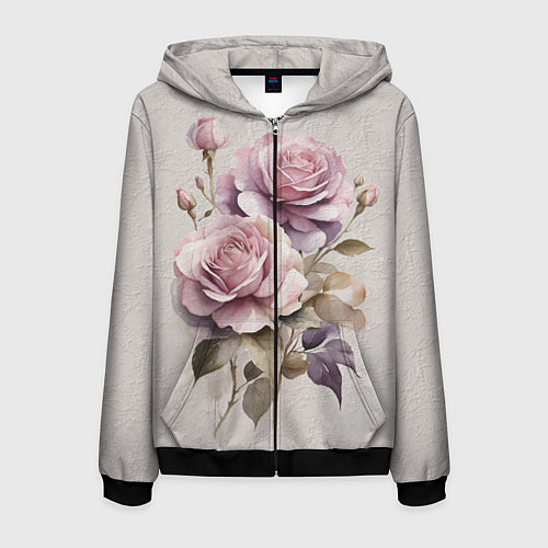 Мужская толстовка на молнии Нежные розовые розы на стене / 3D-Черный – фото 1