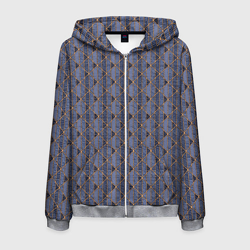 Мужская толстовка на молнии Паттерн сине-сиреневый приглушённый / 3D-Меланж – фото 1