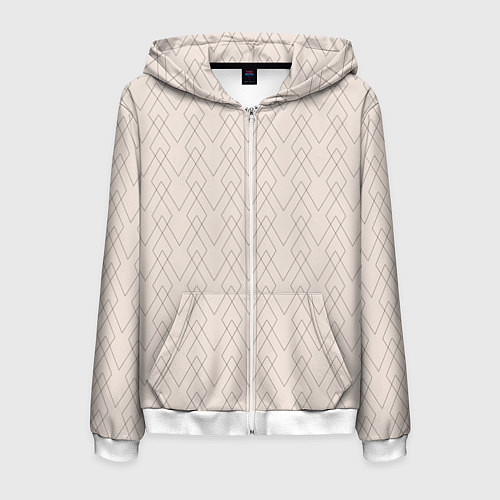 Мужская толстовка на молнии Бежевый геометричные линии / 3D-Белый – фото 1