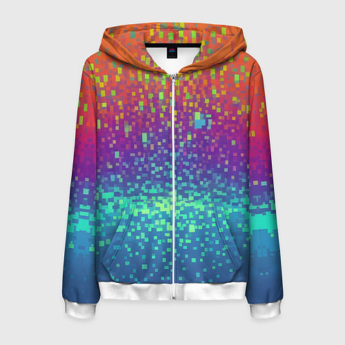 Мужская толстовка на молнии Разноцветные пиксели / 3D-Белый – фото 1