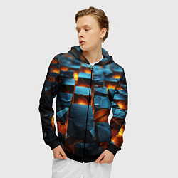 Толстовка 3D на молнии мужская Темные плитки в лаве, цвет: 3D-черный — фото 2