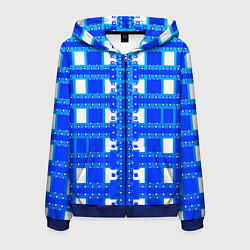 Толстовка 3D на молнии мужская Синие и белые квадраты, цвет: 3D-синий