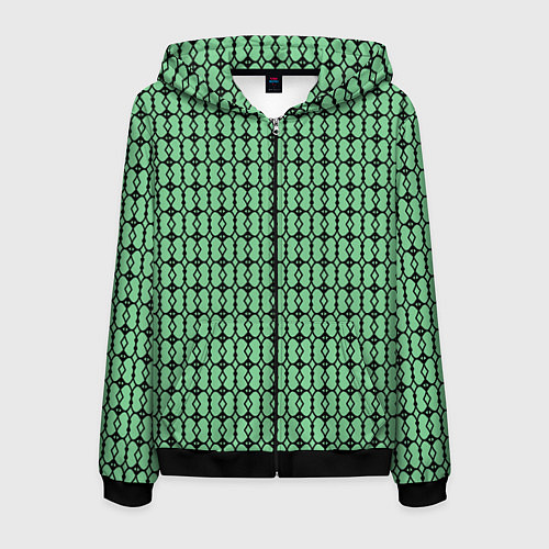 Мужская толстовка на молнии Чёрные узоры на зелёном / 3D-Черный – фото 1