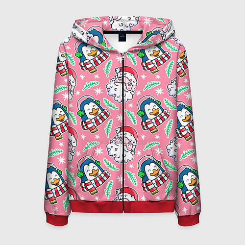 Мужская толстовка на молнии Персонажи новогодние / 3D-Красный – фото 1