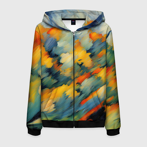 Мужская толстовка на молнии Жёлтые и синие мазки / 3D-Черный – фото 1