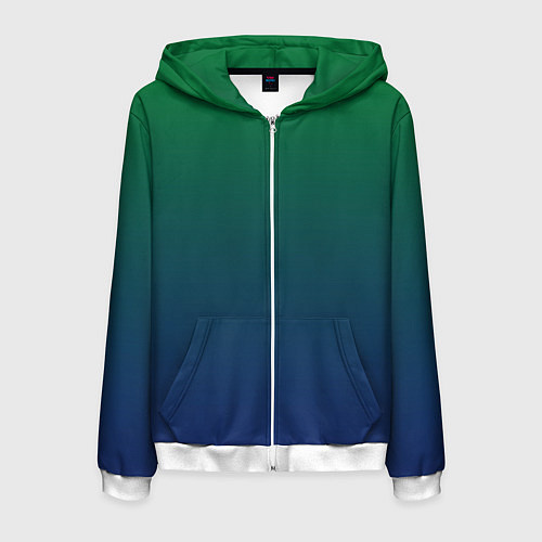 Мужская толстовка на молнии Темно-зеленый и синий градиент / 3D-Белый – фото 1