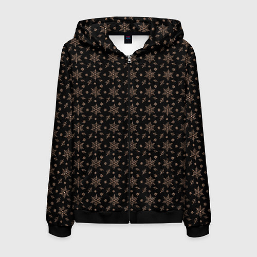 Мужская толстовка на молнии Узор из персиковых снежинок на черном / 3D-Черный – фото 1