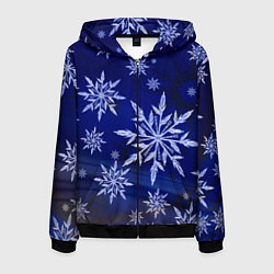 Толстовка 3D на молнии мужская Зима и снежинки, цвет: 3D-черный