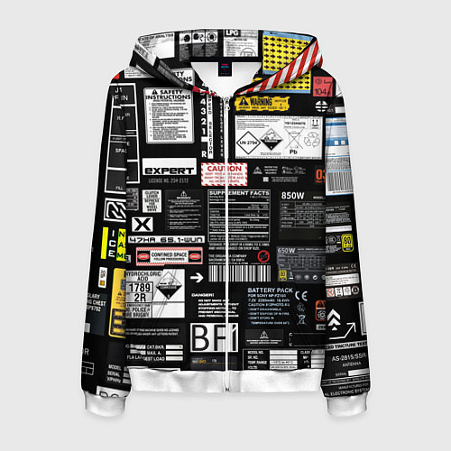 Мужская толстовка на молнии Инженерные шильдики / 3D-Белый – фото 1