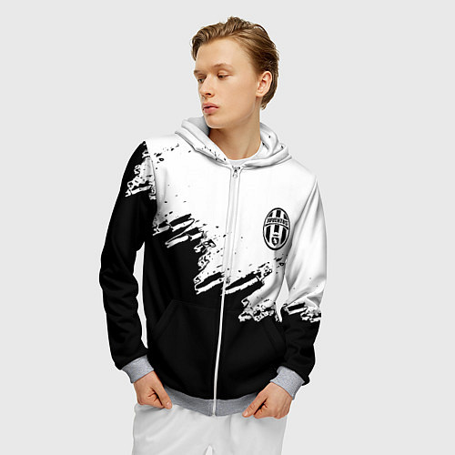 Мужская толстовка на молнии Juventus black sport texture / 3D-Меланж – фото 3