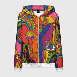 Толстовка 3D на молнии мужская Психоделика и третий глаз, цвет: 3D-белый