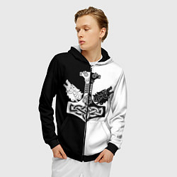 Толстовка 3D на молнии мужская Волки и молот Тора, цвет: 3D-черный — фото 2