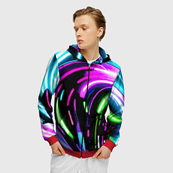 Толстовка 3D на молнии мужская Неоновая экспрессивная абстракция, цвет: 3D-красный — фото 2