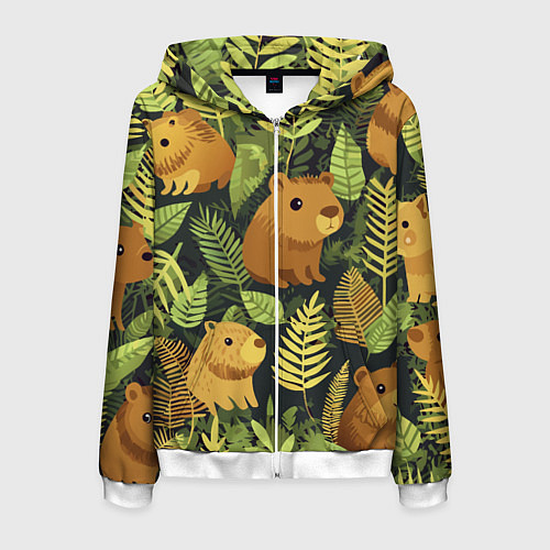 Мужская толстовка на молнии Капибары - лесной маскировочный камуфляж / 3D-Белый – фото 1