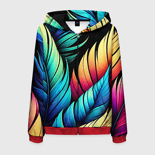 Мужская толстовка на молнии Color feathers - neon / 3D-Красный – фото 1