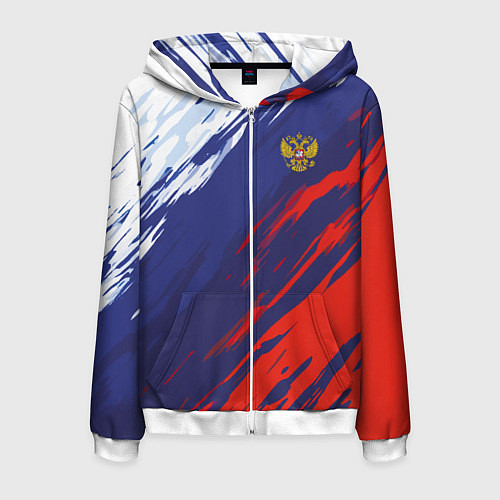 Мужская толстовка на молнии Россия Sport брызги красок триколор / 3D-Белый – фото 1