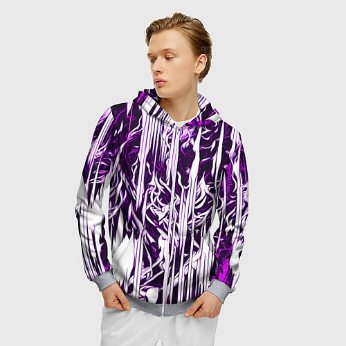 Мужская толстовка на молнии Розовые и белые абстрактные узоры / 3D-Меланж – фото 3
