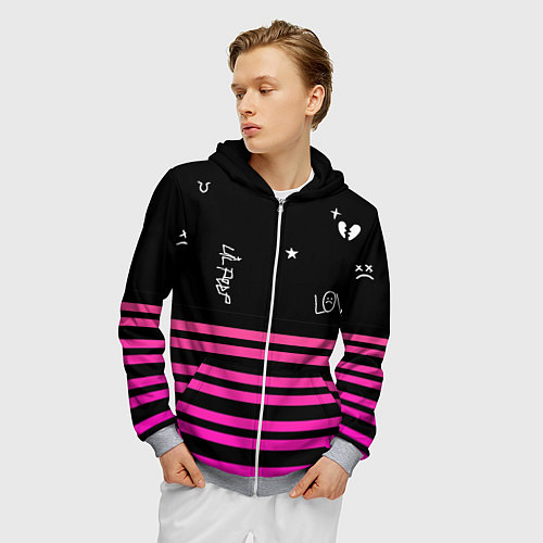 Мужская толстовка на молнии Lil Peep розовые полосы / 3D-Меланж – фото 3