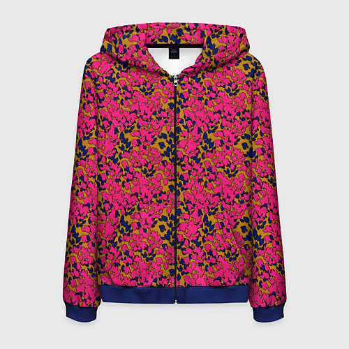 Мужская толстовка на молнии Взаимосвязанные листочки, розового жёлтого и синег / 3D-Синий – фото 1