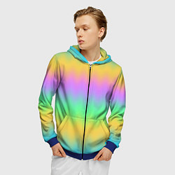 Толстовка 3D на молнии мужская Мягкие неоновые зигзаги, цвет: 3D-синий — фото 2