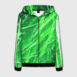 Мужская толстовка на молнии Белые линии на зелёном фоне