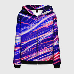 Толстовка 3D на молнии мужская Белые и красные линии на синем фоне, цвет: 3D-черный