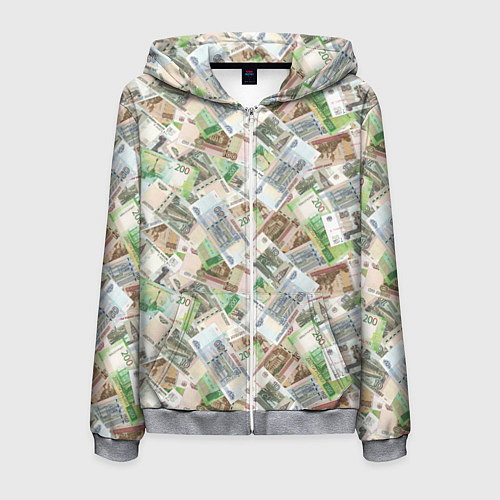 Мужская толстовка на молнии Российские денежные купюры / 3D-Меланж – фото 1