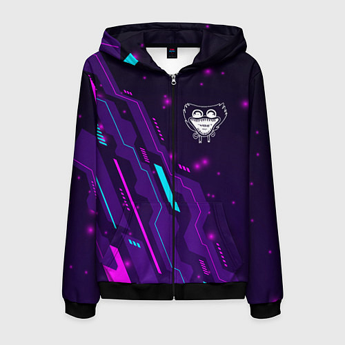 Мужская толстовка на молнии Poppy Playtime neon gaming / 3D-Черный – фото 1