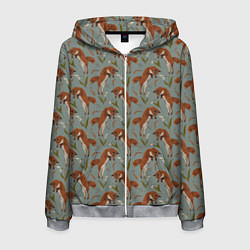 Толстовка 3D на молнии мужская Лисы и подснежники, цвет: 3D-меланж