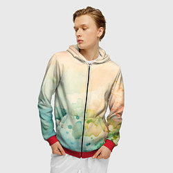 Толстовка 3D на молнии мужская Светлая акварель, цвет: 3D-красный — фото 2