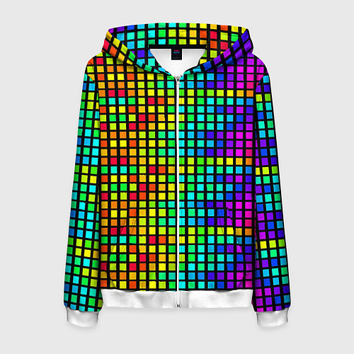 Мужская толстовка на молнии Разноцветные квадраты на чёрном фоне / 3D-Белый – фото 1