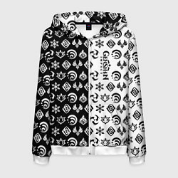 Толстовка 3D на молнии мужская Genshin Impact - black and white, цвет: 3D-белый