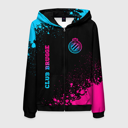 Мужская толстовка на молнии Club Brugge - neon gradient вертикально / 3D-Черный – фото 1