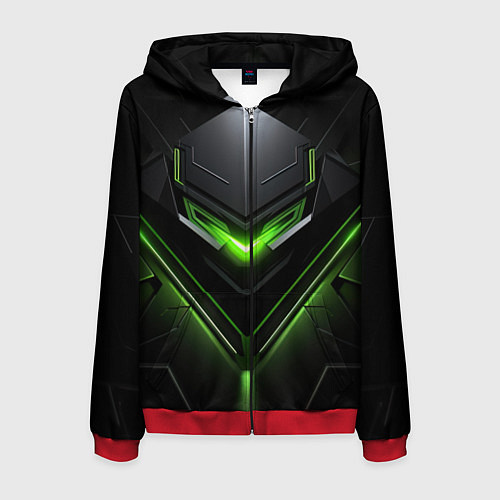 Мужская толстовка на молнии Green and black abstract style / 3D-Красный – фото 1