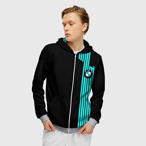 Мужская толстовка на молнии BMW sport line geometry / 3D-Меланж – фото 3