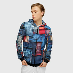 Толстовка 3D на молнии мужская Джинсовая форма электрика, цвет: 3D-черный — фото 2