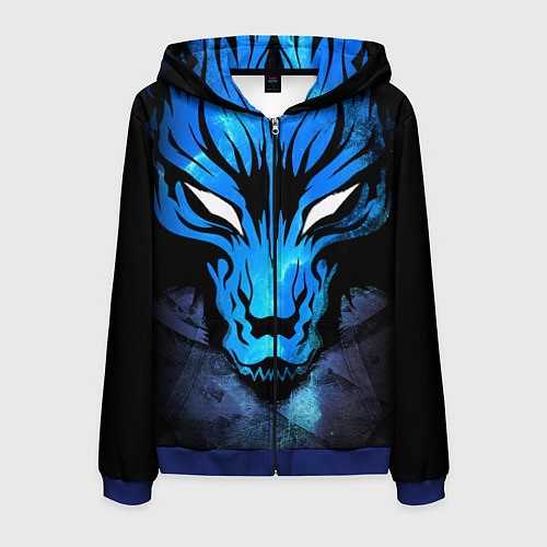 Мужская толстовка на молнии Genshin Impact - Волк Севера / 3D-Синий – фото 1