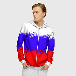 Толстовка 3D на молнии мужская Триколор штрихи, цвет: 3D-белый — фото 2