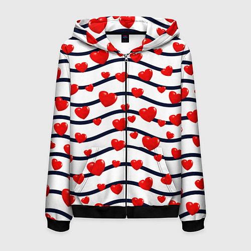 Мужская толстовка на молнии Сердца на линиях / 3D-Черный – фото 1