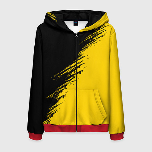 Мужская толстовка на молнии Черные штрихи на желтом фоне / 3D-Красный – фото 1