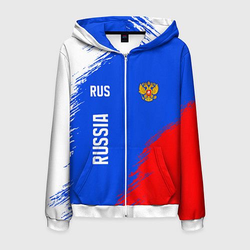 Мужская толстовка на молнии Триколор и герб России / 3D-Белый – фото 1
