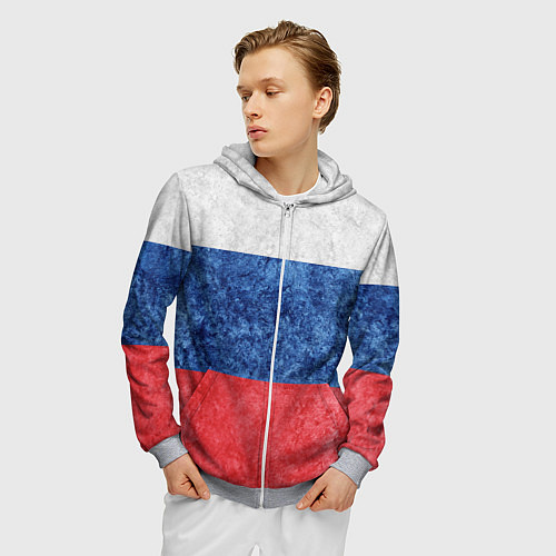 Мужская толстовка на молнии Флаг России разноцветный / 3D-Меланж – фото 3