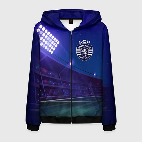Мужская толстовка на молнии Sporting ночное поле / 3D-Черный – фото 1