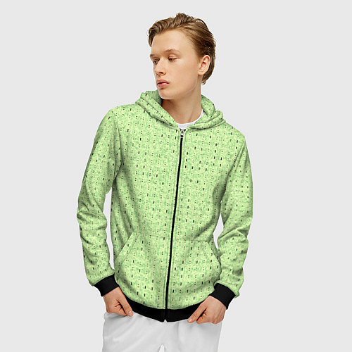 Мужская толстовка на молнии Салатовый паттерн в мелкую полосочку / 3D-Черный – фото 3