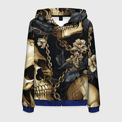 Толстовка 3D на молнии мужская Золотые черепа с цепями, цвет: 3D-синий