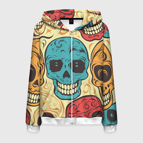 Мужская толстовка на молнии Праздничные черепа / 3D-Белый – фото 1